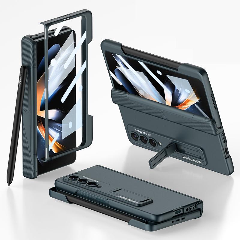 Magnetic Hinge Protection Screen Protector Cover For Samsung Galaxy Z Fold 4 Z Fold 5 Z Fold 3 5G Case with Pen Holder Slot and Stand Bracket