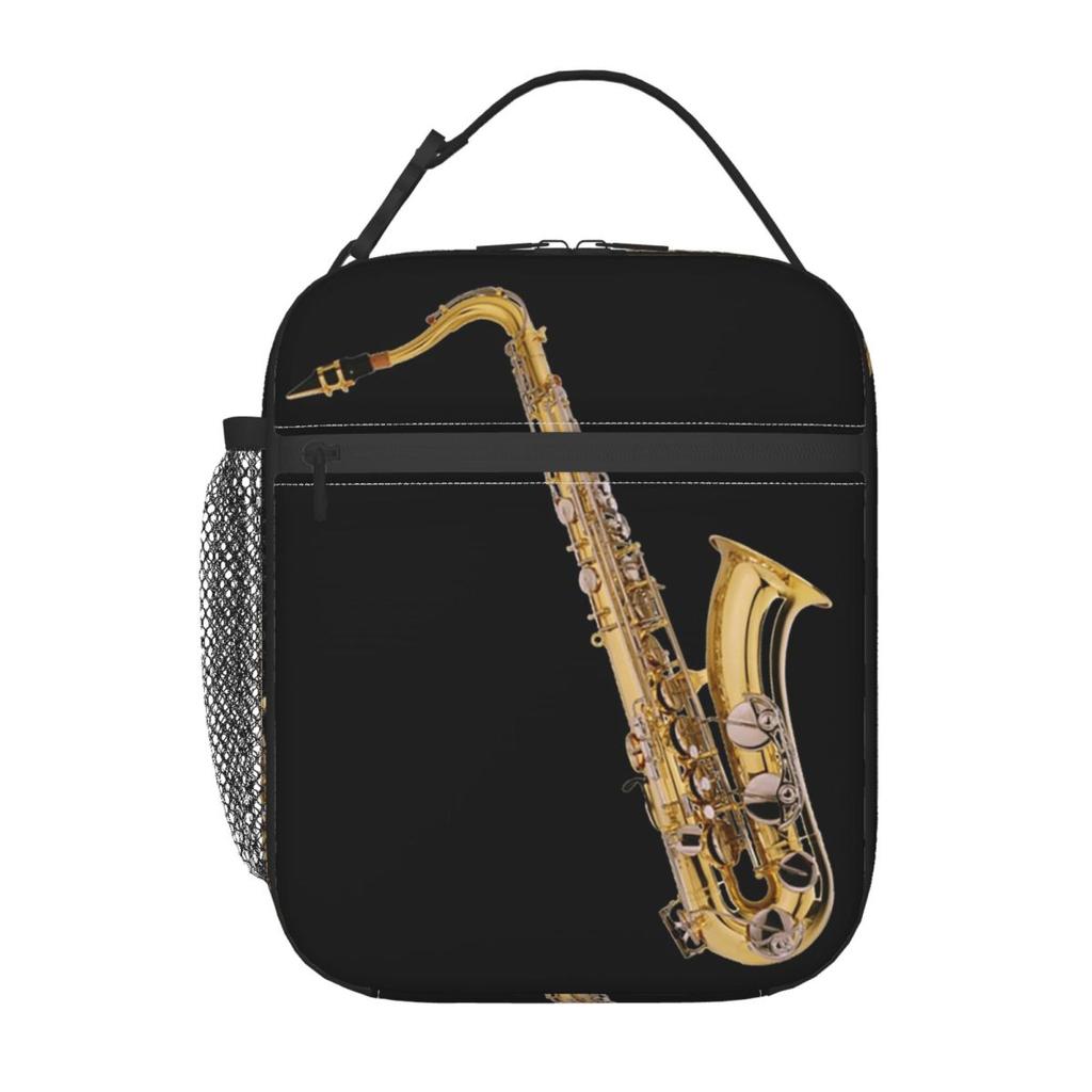 Saxophonist Saxophone Pattern Black Insulated Lunch Bag for Women Children Portable Food Boxes Thermal Lunch Box Tote
