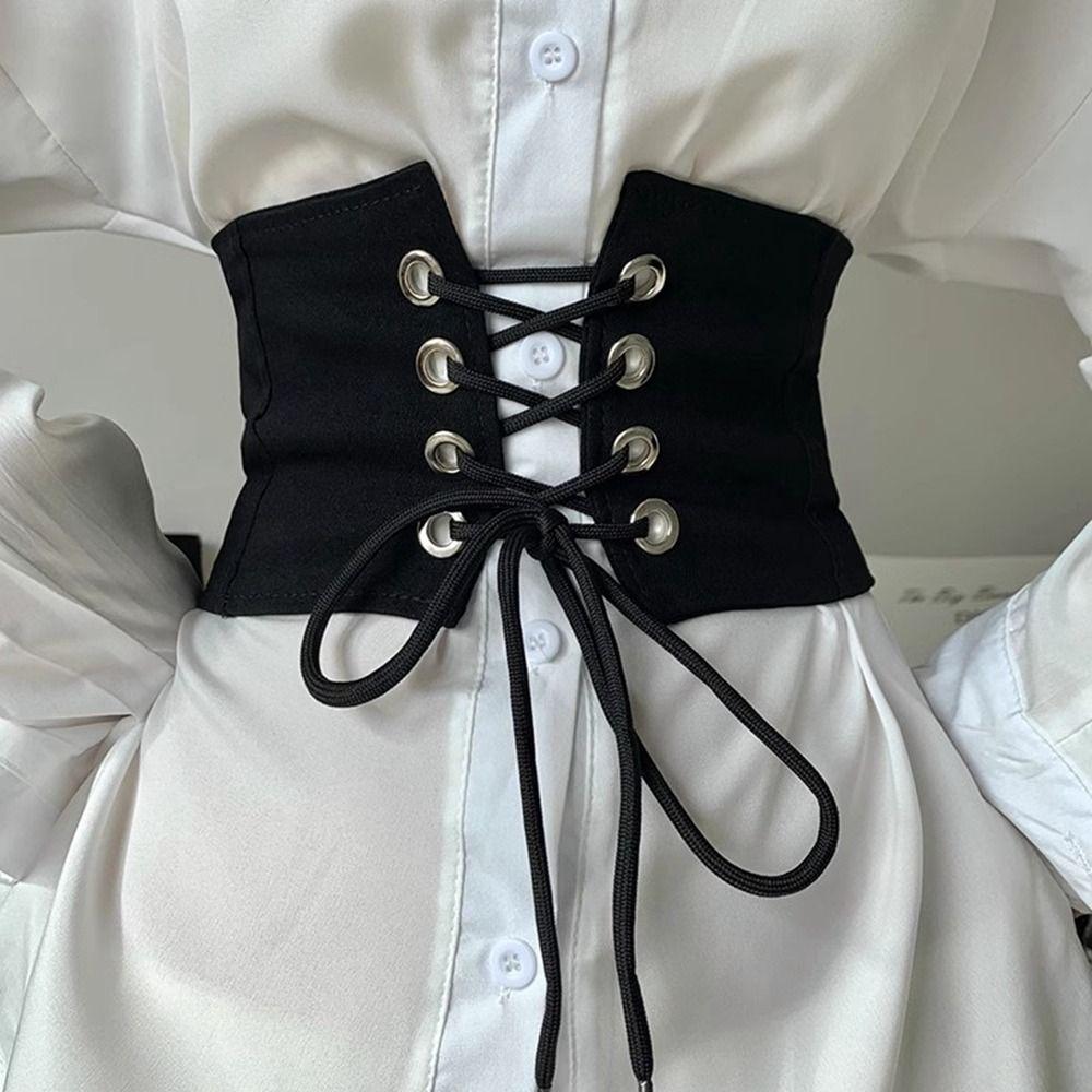 Black Elastic Cummerbunds PU Leather Waist Corset Elegant Wide Belt Girl