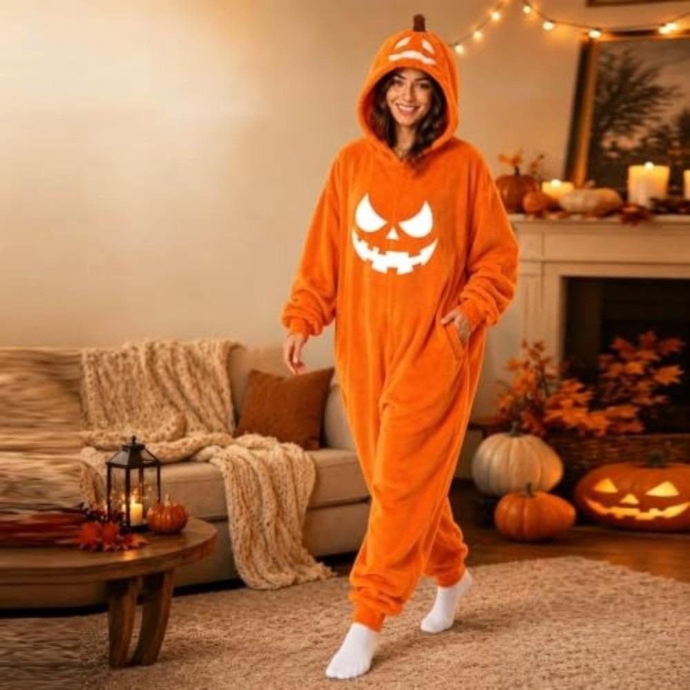 Hooded Halloween Pumpkin Costume Full Body Jack-o'-lantern Costume Halloween Party