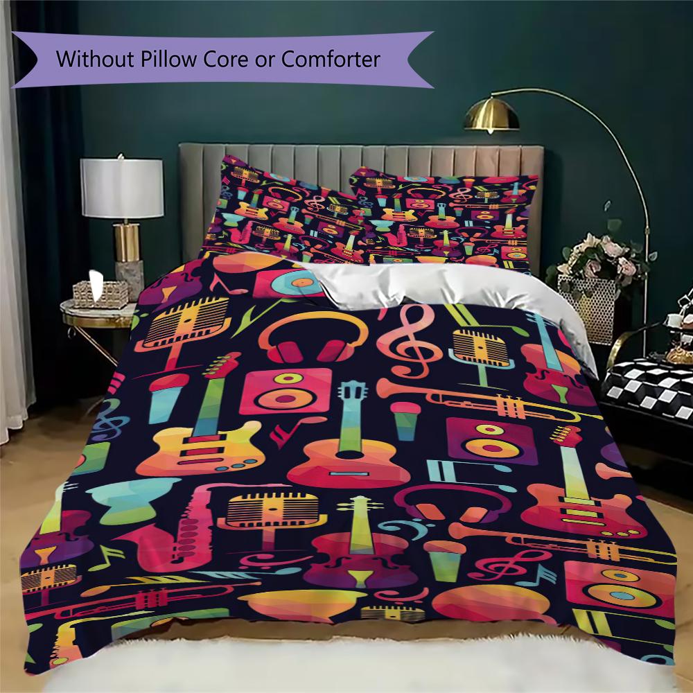1PC Musical elements Bedding Quilt Set Quilt Cover Pillowcase Home Decoration Birthday Gift (1 * duvet cover + 2 * pillowcase, without core)A16