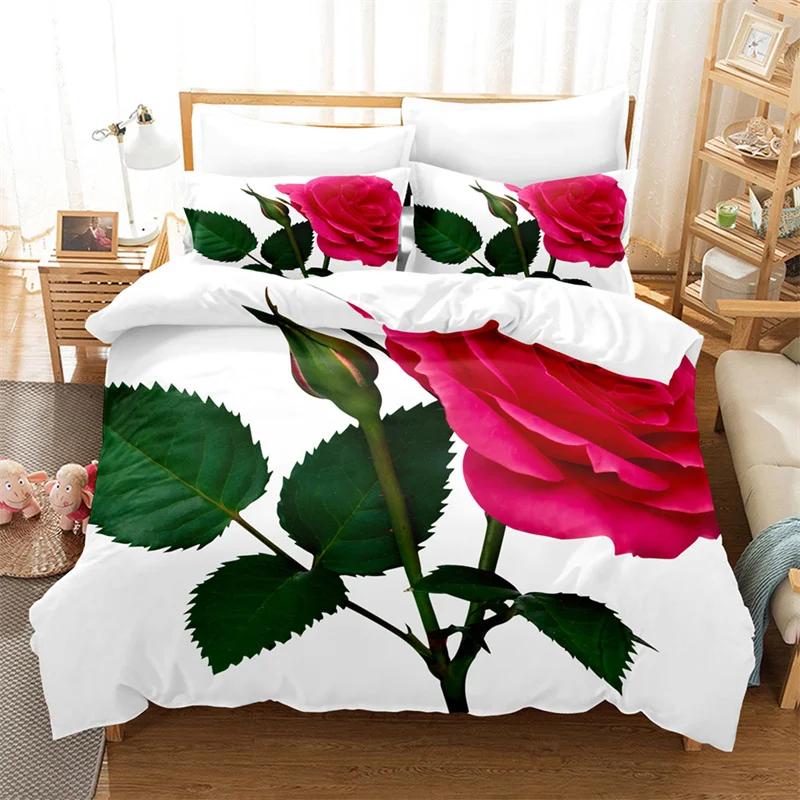 Красный Цветок Полный Размер Пододеяльники Роза Пододеяльник 200X230См Комплект Постельного Белья 3Шт 2Шт 210X210См Кинг Квин Односпальный Двуспальный Кровать