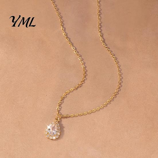 Cubic Zirconia Rhinestone Jewelry Water Drop Necklace for Women, Adjustable Extension Chain Pendant, Sparkling Statement Cocktail Party Pendant