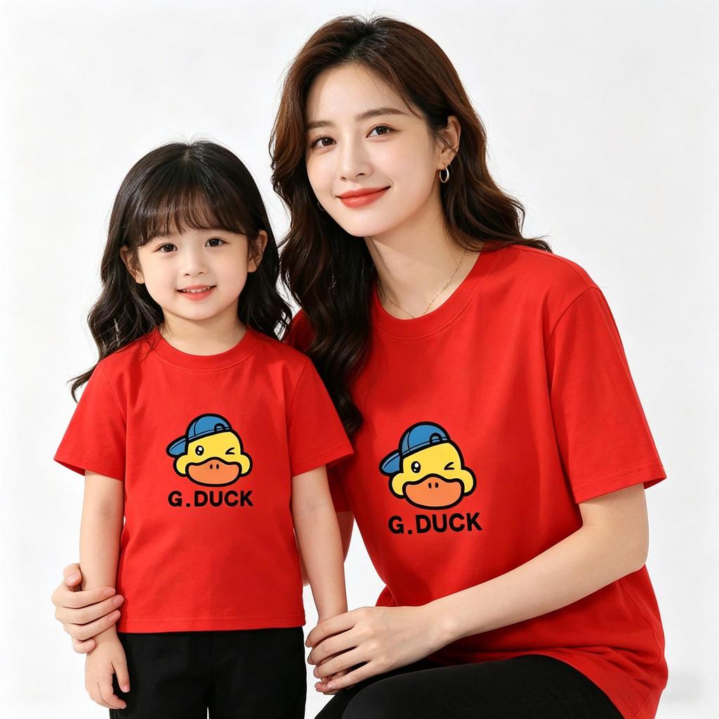 Футболка с коротким рукавом и круглым вырезом DUCK, 100% хлопок — Удобная, свободная, летняя вещь для парного образа родитель-ребенок