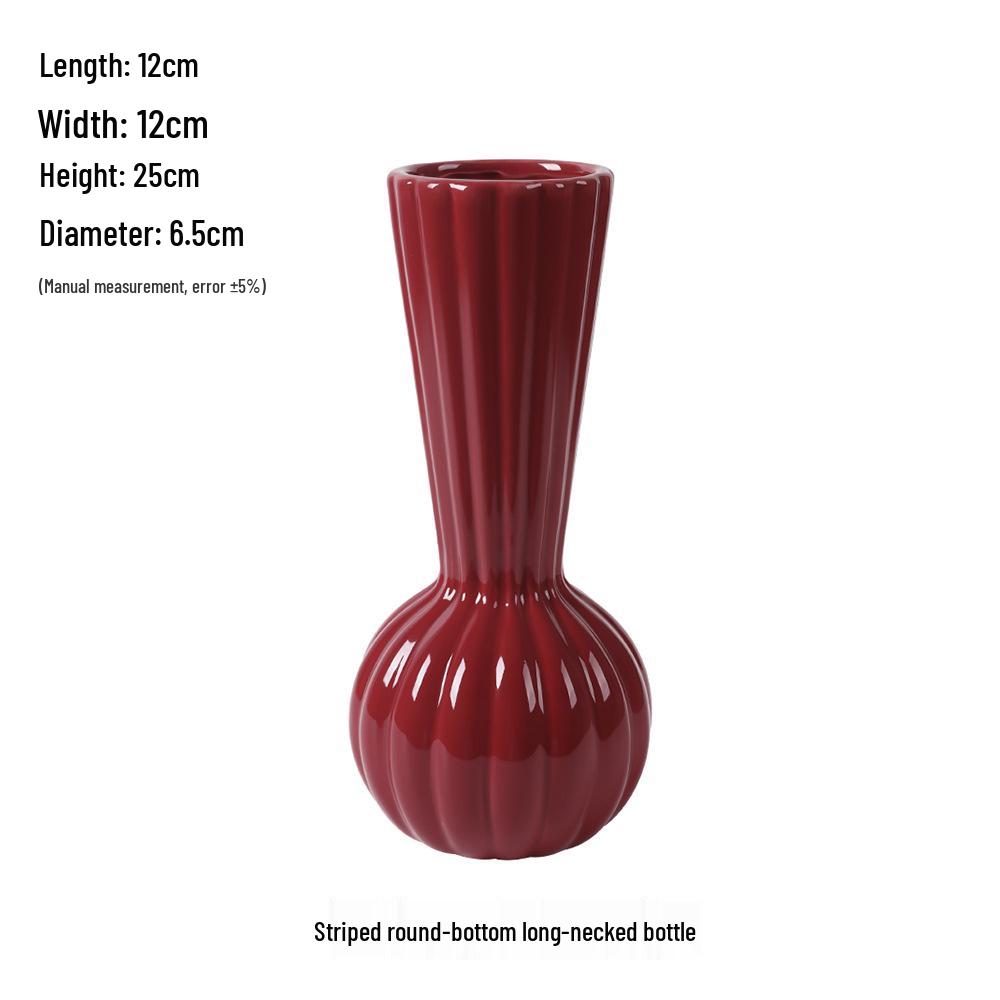 Китайская красная керамическая ваза середины века - Новогоднее специальное украшение для гостиной или свадебные композиции из шелковых цветов