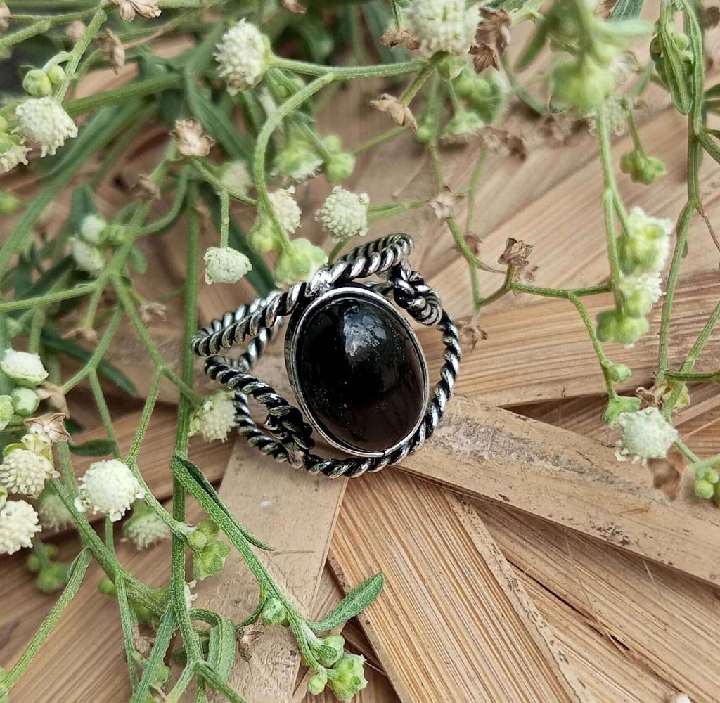 Ювелирное кольцо с регулируемым кольцом из стерлингового серебра 925 пробы с черным ониксом NST-J2H17700