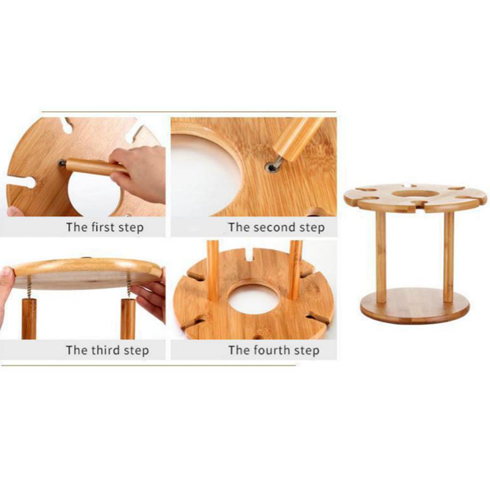 Съемная винная полка Деревянный держатель для бокала для вина Бамбуковая настольная винная полка для 6 стаканов и 1 бутылки вина