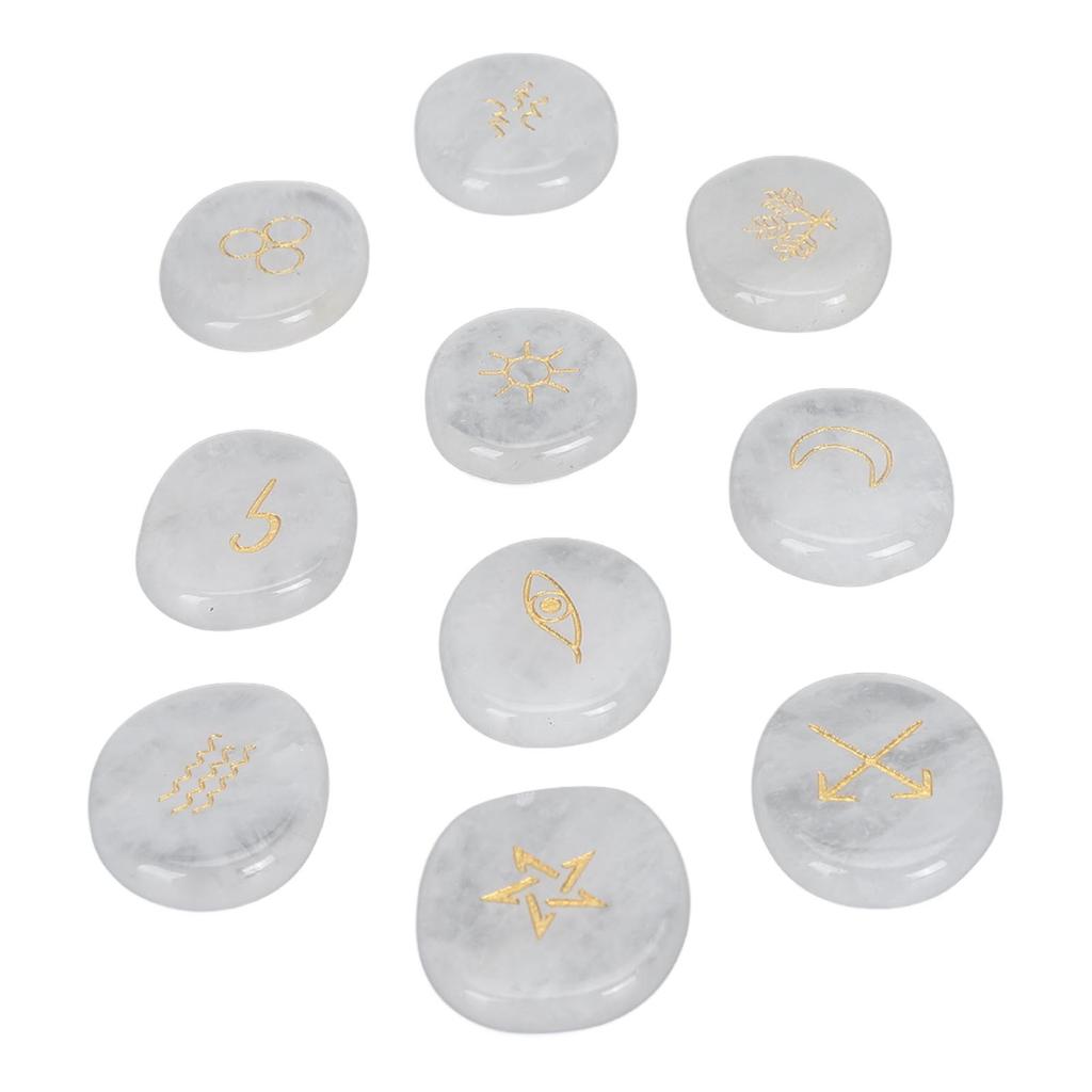 10Pcs Engraved Rune Stones Palm Stones Healing Witch Rune Stone with Engraved Symbol for Meditation