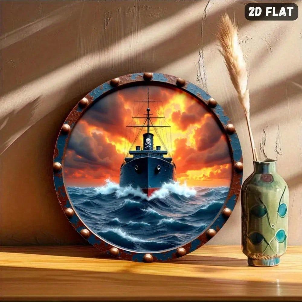 2D Металлический Морской Корабль Настенное Искусство Водонепроницаемый Прибрежный Декор Для Дома Кухни Сада Офиса