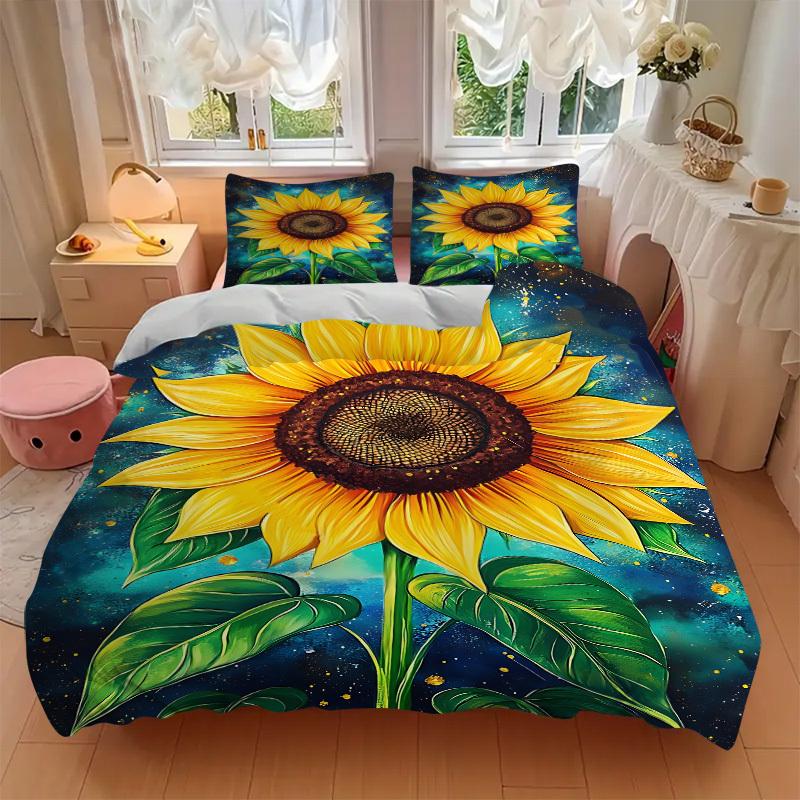 3pcs Sunflower Duvet Cover Set, Soft Comfortable Duvet Cover,Guest Room (1*Duvet Cover + 2*Pillowcase, Without Core) yy251104133