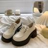 Chunky High-heeled Small Shoes Female Fall Round Head Thick Bottom College Lace-up Single Shoes Female Fashion Women Summer Breathable Shoes