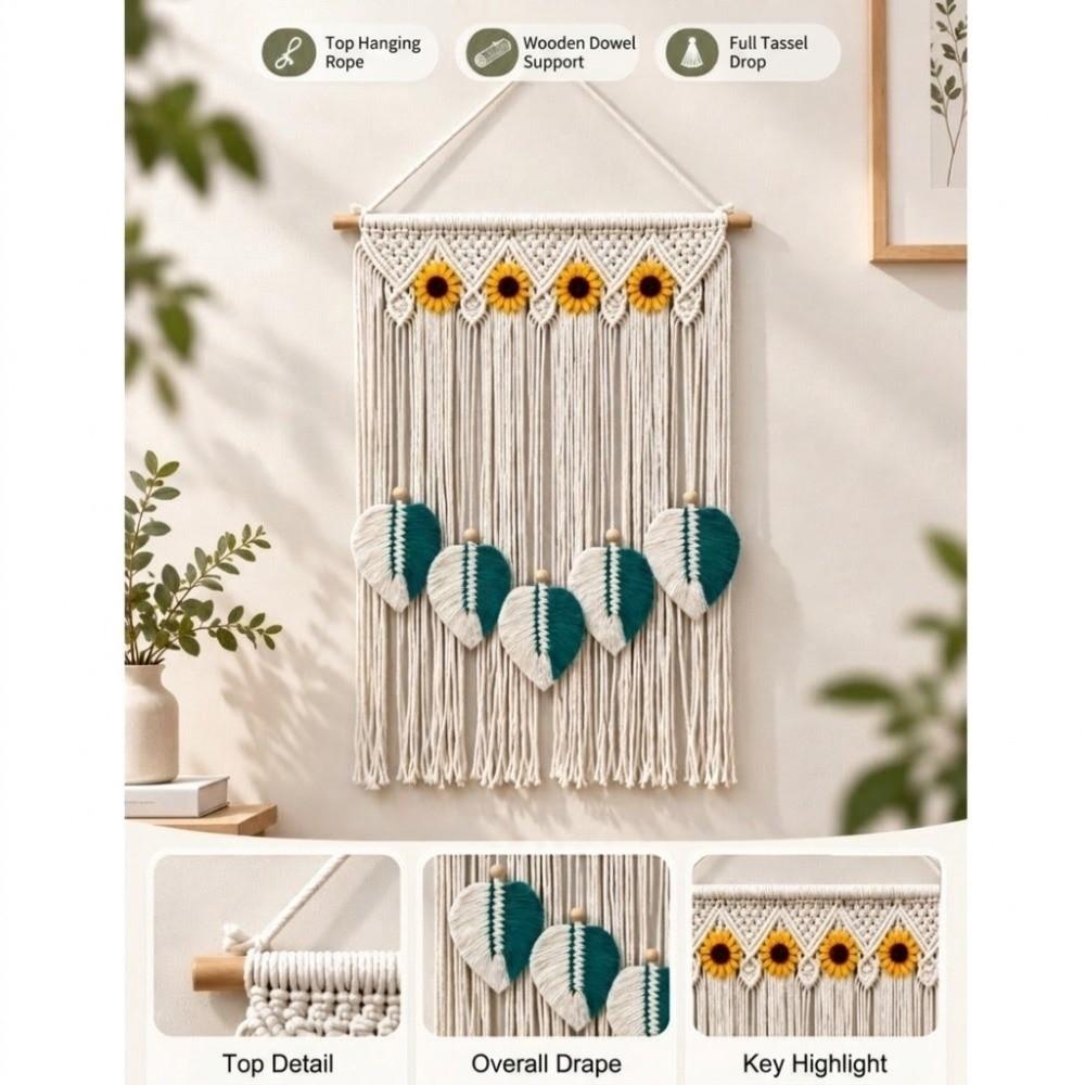 Woven Macrame Wall Hanging Multicolor Leaves Leaf Tapestry Wall Tapestry Bedroom