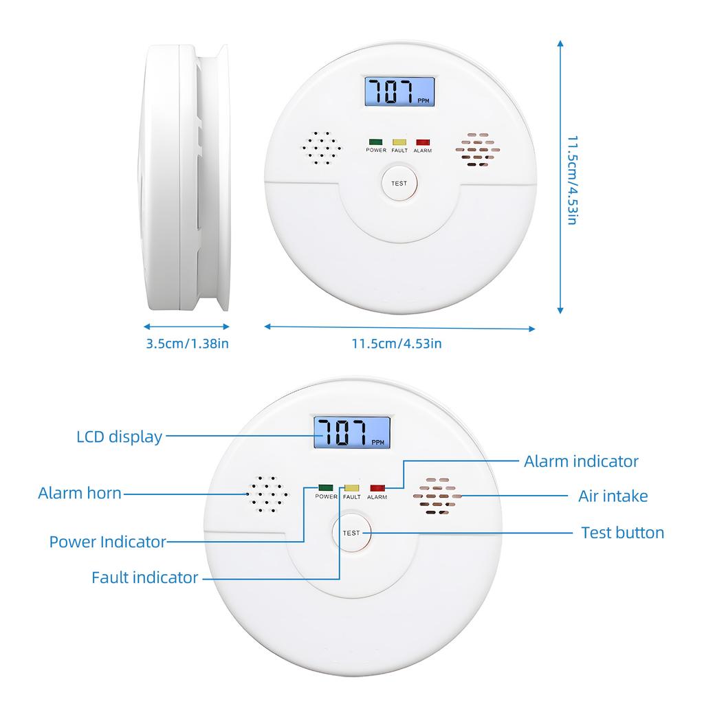 3 упаковки детектора угарного газа, ЖК-цифровой дисплей, сигнализация 85 дБ, работа от батареи, монитор CO, сигнализация