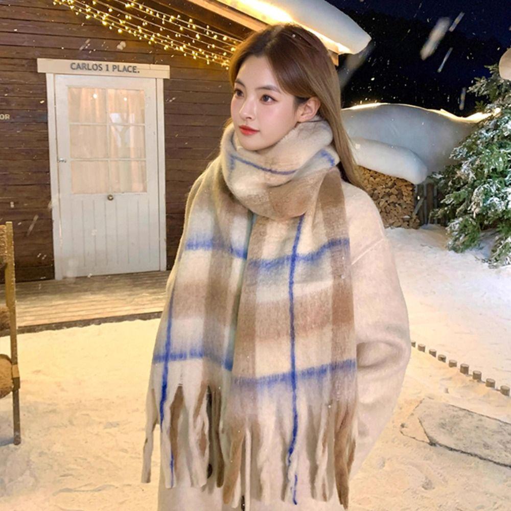 Checkered Winter Cashmere Scarves Korean Style Women Shawl Casual Wool Tassel Scarf  Autumn