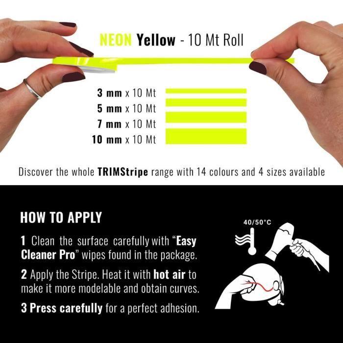 Bandes adhésives - trim stripes - jaune fluo - 3 mm x 10 mt - thermoformable - résistant aux intempéries