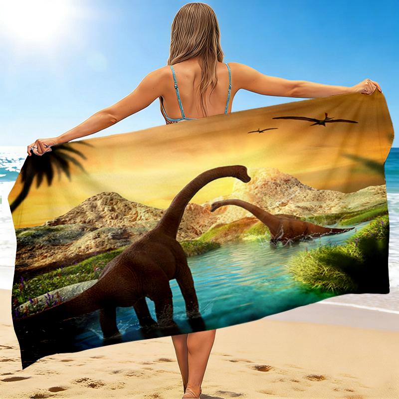 1Pc Dinosaur Paradise Beach Towel, Quick Dry, Multi-Use for Beach Pool Gym Yoga Home Travel, Christmas, Halloween, Xmas Gift M928519