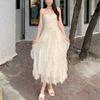 Gentle Wind Sweet Long Dress Spring and Summer Waist Thin Design Sense Flower Splicing Wavy Edge Fairy Suspender Dress