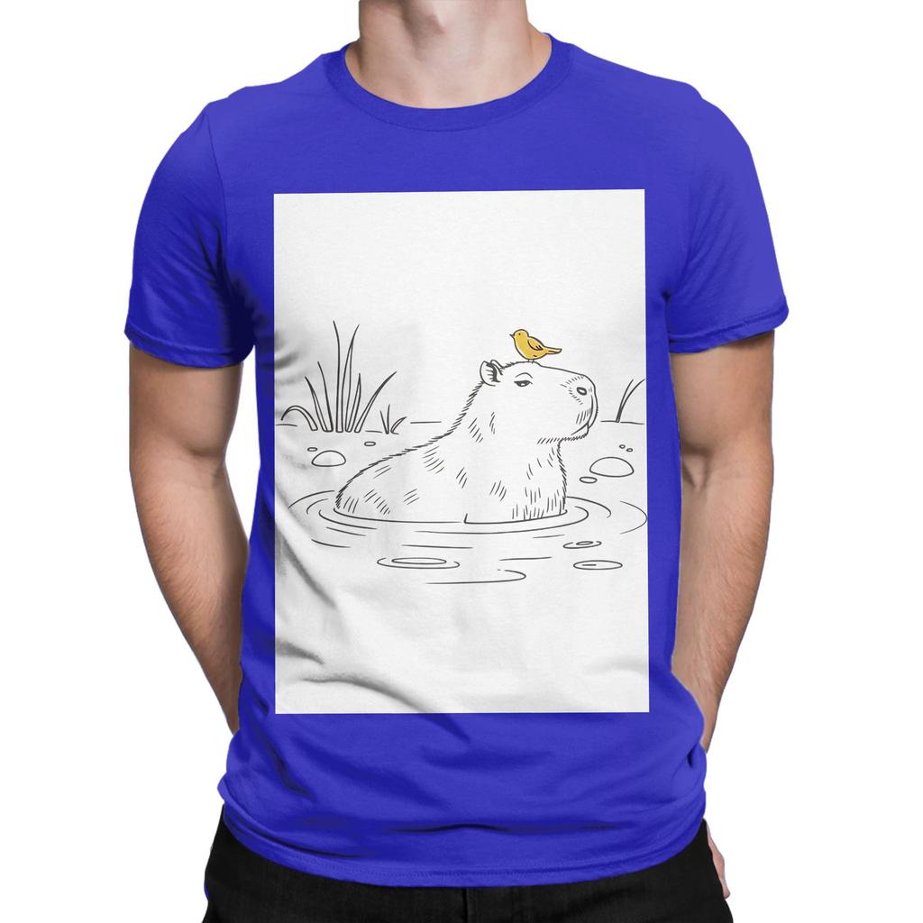 Minimalist Capybara Bird Design Cute and Relaxing Artwork Funny 100 Cotton TShirt capybara Tops Tees For Unisex
