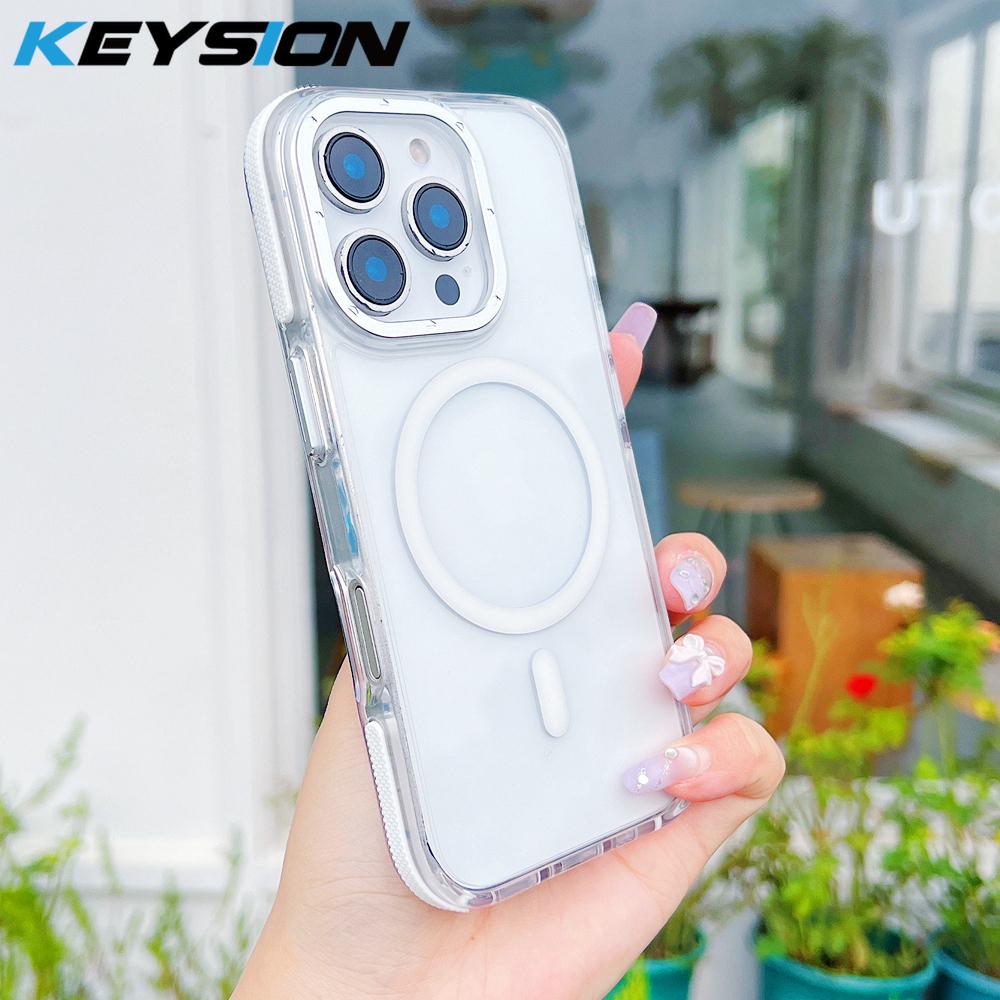 KEYSION Прозрачный магнитный чехол для MagSafe для iPhone 16 Pro Max Беспроводная зарядка Ударопрочный чехол для телефона для iPhone 16 Plus