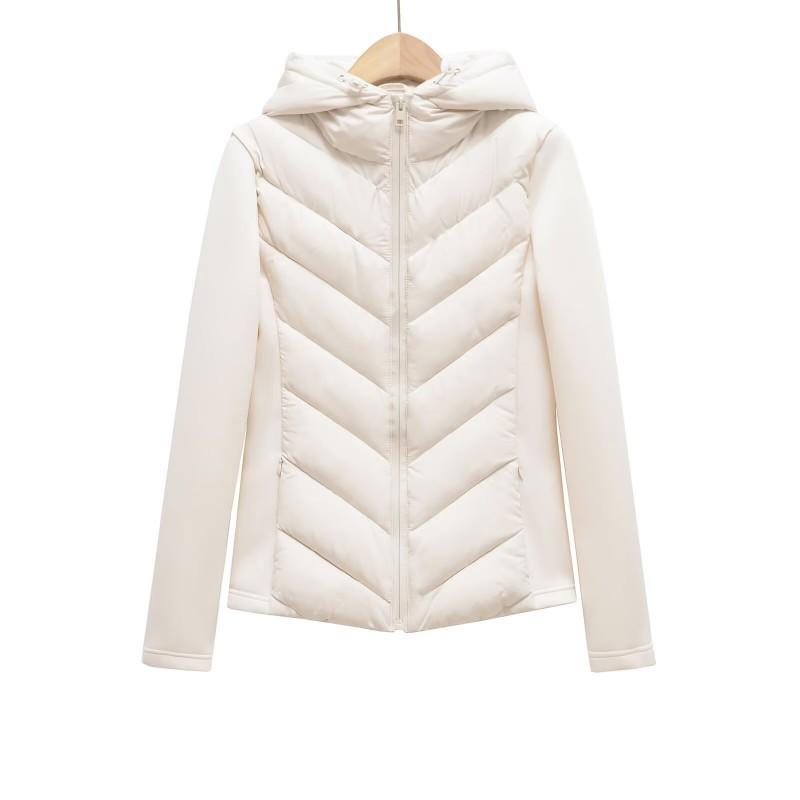 Womens Winter Streetwear Slim Fit Cotton Puffer Jacket With Color-Block Sleeves Black White Army Green Brown