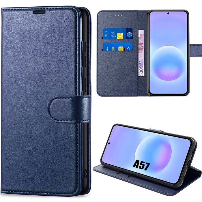 Coque pour Samsung Galaxy A57 5G, Protection Rabat Cuir Synthétique Antichoc Anti-Rayure Bleu Foncé