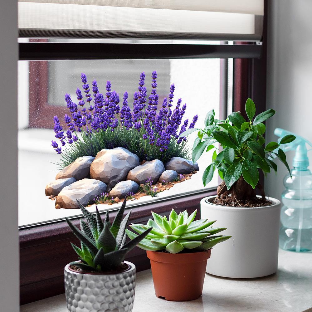 Painted Purple Lavender Balcony Glass Home Beautification and Decoration Electrostatic Window Stickers