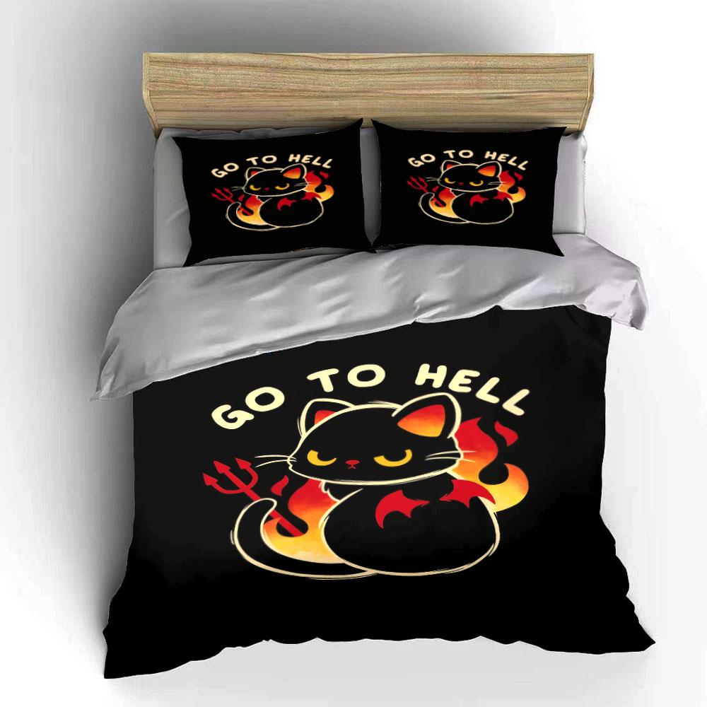 "Devil Cat Decor Set" Bedding Set with 1 Duvet Cover 2 Pillowcases Single Double King Queen, Gift