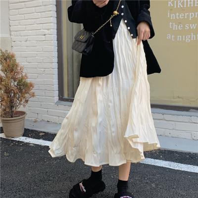 Элегантная универсальная плиссированная юбка женская мода однотонные свободные плиссированные юбки А-силуэта повседневная эластичная юбка на талии женская одежда 25930