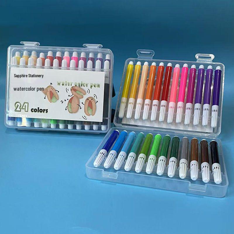Смываемый мини-набор акварельных фломастеров - 12 цветов для детей с мини-кисточками в ПП коробке