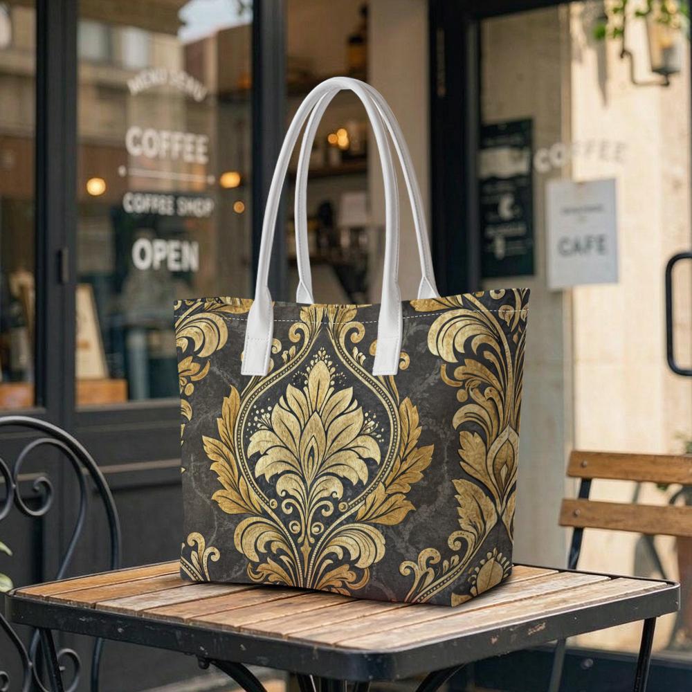 Elegant Gold Pattern Tote Bag Luxury Vintage Handbag for Women Stylish Daily Use