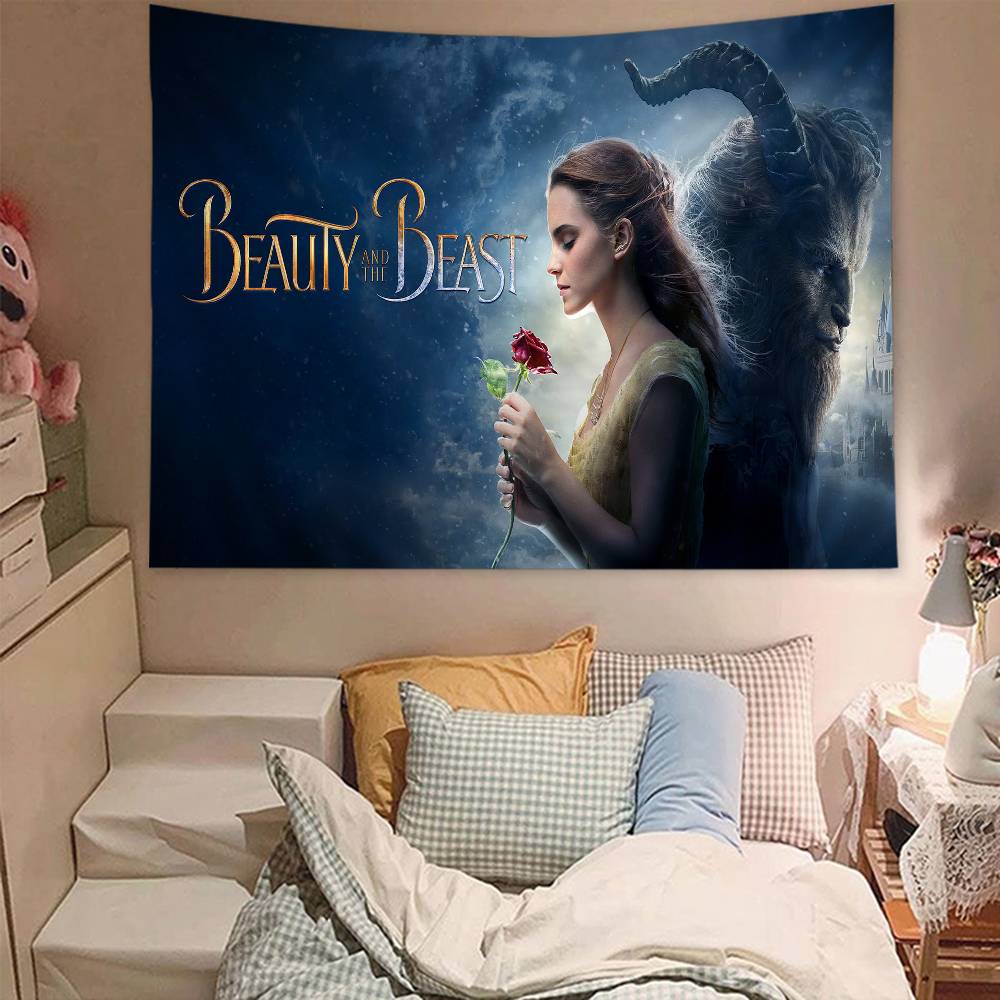Cartoon Beauty And The Beast Tapestry Art Printing Japanese Wall Tapestry Anime Wall Hanging Home Decor