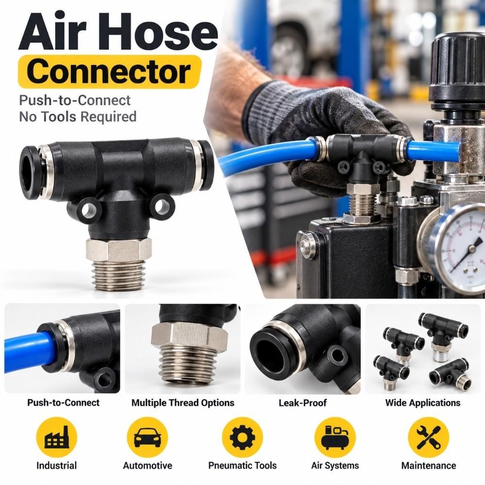 T Shape Air Hose Connector 4-6mm Tube Push To Connect Fitting Industrial Piping