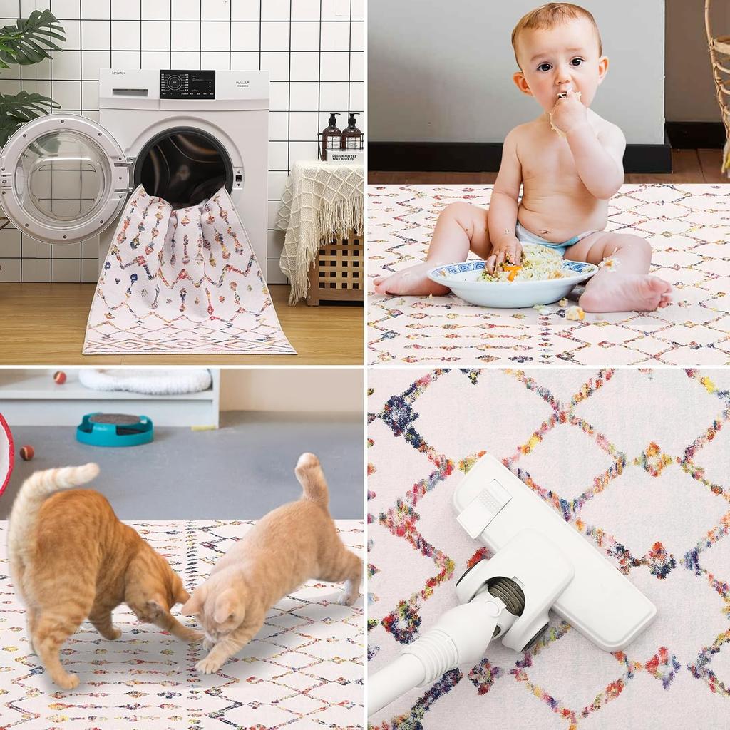 Бохо Акцентный Ковер – Устойчивый к Пятнам Нескользящий Напольный Коврик для Гостиной в Фермерском Стиле, Спальни, Офиса, Дизайн в Землистых Цветах