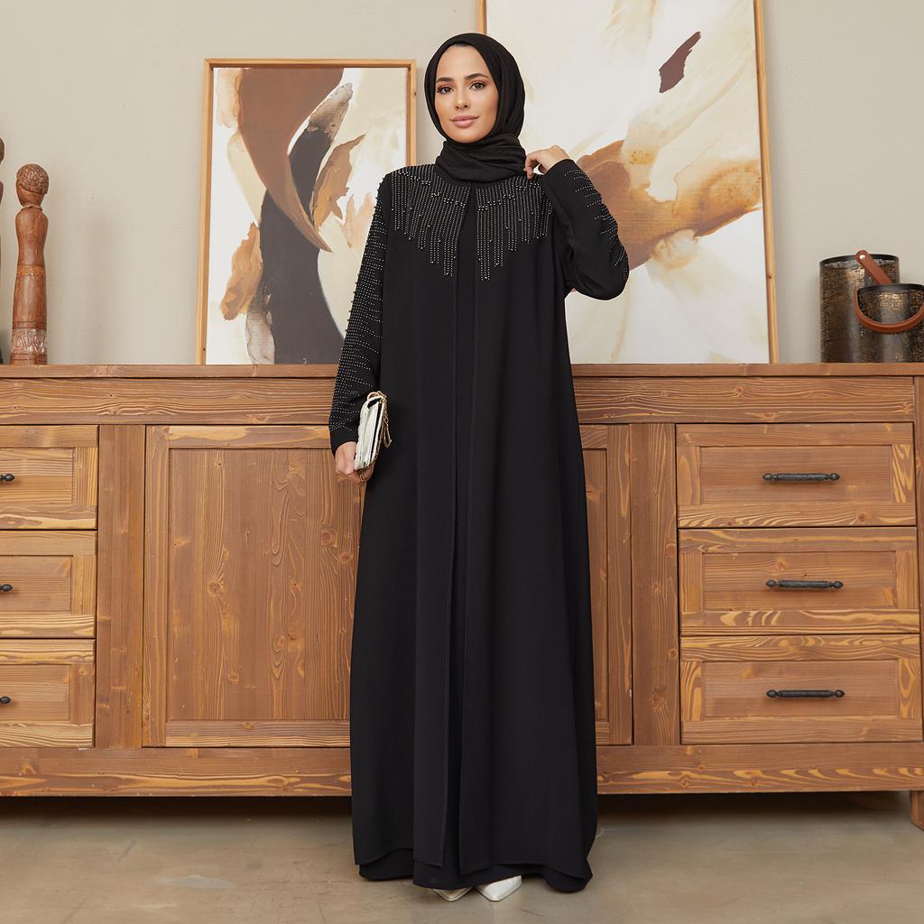 Large Size Women Stone Evening Dress Islamic Muslim Long Hijab Clothing New Season High Quality Invitation Fashion