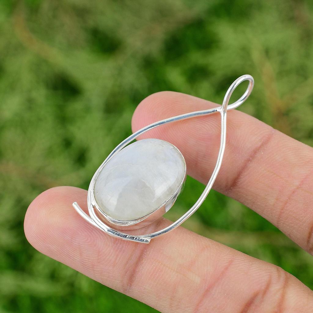 Распродажа ко Дню дочерей Подвеска с драгоценным камнем Лунный камень-радуга Ювелирные изделия Стерлинговое серебро