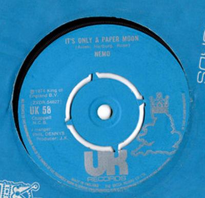 7-дюймовая пластинка NEMO - It's Only A Paper Moon UK58 UK Records 1974 UK Поп Б/У