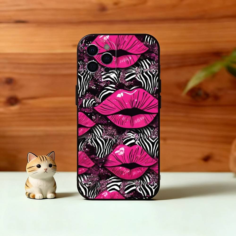 Чехол для телефона с принтом губ для iPhone 17,16,15,14,13,12,11 Plus,Pro Max,XS,Мягкий силиконовый черный чехол