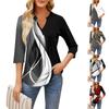 Women's Seven-quarter Sleeve Casual V-neck Chest Ruffle Print Loose T-shirt Tops