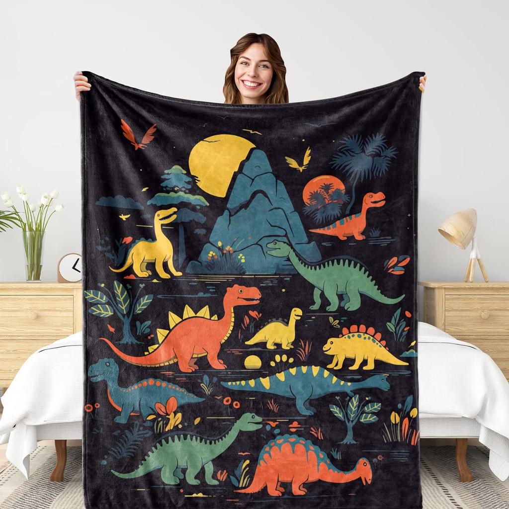 Cartoon dinosaur pattern Printed Blanket for Sofa Travel Camping Living Room Office Conditioning Blanket for All Seasons Gifts