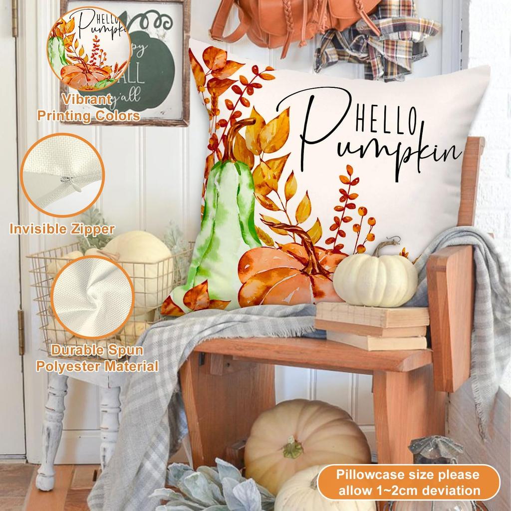 Throw Pillow Covers Set Of 4, Pumpkin Sunflower Decorative Holidaypillow Case Autumn Cushion Covers Thanksgiving Pillowcase