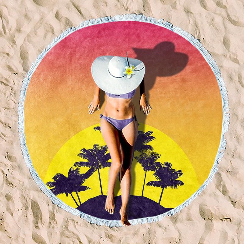 Ultrafine Microfiber Round Beach Towel Adults Quick Dry Digital Print With Fringe Trim Multipurpose Sand Mat Pool Travel Yoga Picnic