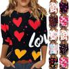 Женская модная повседневная футболка с круглым вырезом и принтом в виде сердца ко Дню святого Валентина, рукав три четверти