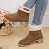 Осень и зима новая круглая голова ботинки Мартина женские рукава носить два флиса теплые зимние ботинки короткий толстый каблук высокий каблук короткие ботинки