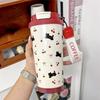 Cartoon Cat Pattern Coffee Cup Leak-Proof Straw Cup Portable Insulated Cup  Office