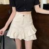 Irregular Ruffle Short Mini Skirt Denim Pleated Mini Skirts Sweet High Waist A-line Skirt  Summer