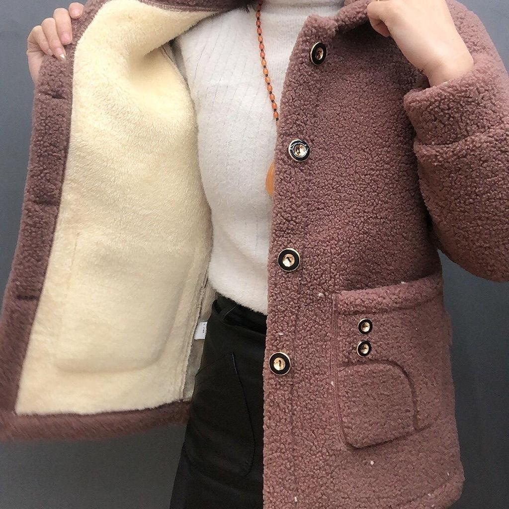 Autumn Winter Thickened Women's Patchwork Sheep Wool Coat with Fur,casual Vintage Clothing,plus Size