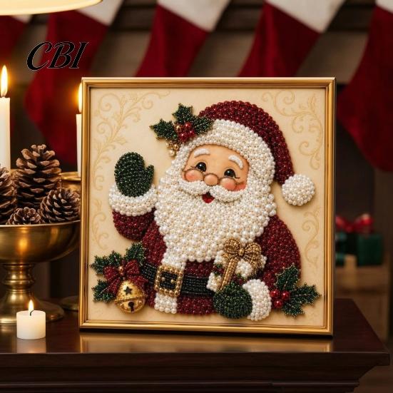 Holiday DIY Projects for Family Christmas Faux Pearl Painting Art Kit with Frame, Santa Stress Relief Crafting Activities Beads Craft Adults Beginner,