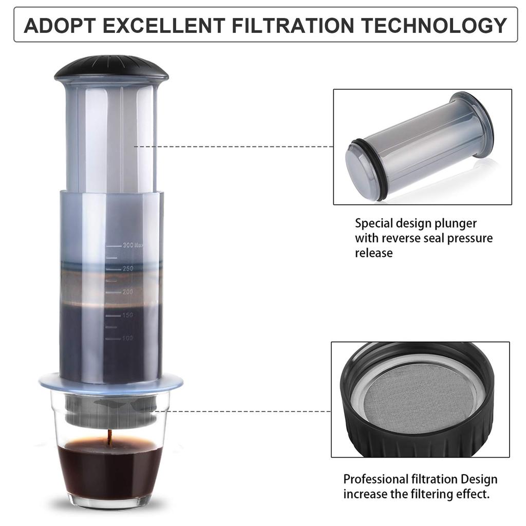 Portable Manual Coffee and Espresso Press Maker with 50 Coffee Filter Papers for Outdoor Travel, Camping, and Picnics