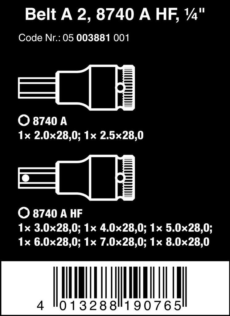 Wera 05003881001 Zyklop A 2 Hex Bit Socket Belt Set with Set Imported from Hex-Plus Retention, 1/4" Drive, 8-Piece [Officially Japan]