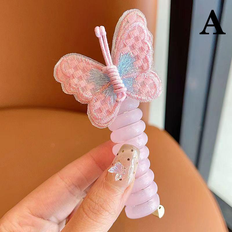 Прекрасная вышитая бабочка с цветами, эластичная спиральная веревка для волос, веревка для головы, хвост, кольцо для волос, резинка для волос, головной убор для детей